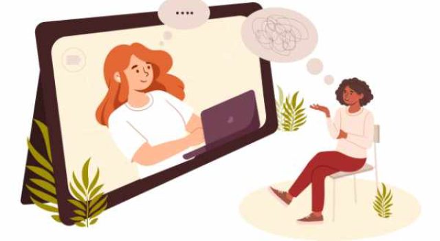 Psychological counseling concept. Woman helping character with depression and frustration. Poster or banner for website. Psychological help and support, mental health. Cartoon flat vector illustration